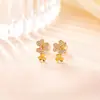 Brincos de Tarraxa Yi Lu Yin Prata Esterlina S925 Duplo Trevo de Quatro Folhas Cheio de Diamantes Estilo Floresta Temperamento Flor Luxo Leve Uso Diário Brincos de Prata