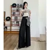 Bufanda de Seda Pantalones de Traje de Pierna Ancha para Mujer Verano 2025 Cintura Alta Holgados Caída Casual Pantalones de Moda Pantalones Largos Pantalones Largos hasta el Suelo Teñido Estampado