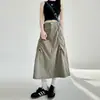 Saia Workwear Americana Feminina Verão Nova Cintura Alta Emagrecedora Casual Linha A Saia Guarda-chuva Esconde Defeitos Petite Midi Saia A13220