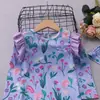 Traje de baño de una pieza para niña estilo nuevo 2026, color lavanda, para usar en verano, para niños pequeños y medianos, con protección solar floral, secado rápido, de manga larga