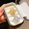 2026 Nuevo Anillo Abierto de Gota de Agua de Circonita Lujo Ligero Sensación de Gama Alta Anillo para Dedo Índice Nicho Exquisito Temperamento Estilo Explosivo Joyería de Mano