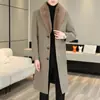 Casaco de lã masculino longo abaixo do joelho outono e inverno moderno casual masculino espessado gola grande de pele corta-vento casaco de lã masculino