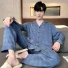 Pijama para Hombre en Primavera y Otoño, Conjunto de Dos Piezas con Pantalón de Manga Larga y Cárdigan, Conjunto Casual de Ropa para el Hogar de Talla Grande Holgada que se Puede Usar Afuera