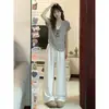 Camiseta fina de dos piezas falsas para mujer, verano casual de algodón con copo de nieve, cuello en V, holgada, adelgazante, versátil, top básico casual de manga corta
