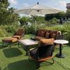 Mesa y silla de cuerda para patio al aire libre, combinación de patio, balcón, madera maciza, ratán, cafetería, sofá, muebles sencillos para interior y exterior.