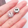 Pingente de Coração com Strass Colorido Acessórios de Joias Artesanais DIY Brincos Chaveiro Liga Galvanizada Pequenos Charms