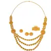 Nuevo Conjunto de Joyería Largo Chapado en Oro de 24 Quilates, Aretes, Pulsera, Anillo, Joyería de Dubái, Oro Arena de Novia al por Mayor