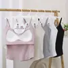 Camisola Ribatada Premium de Algodão Puro com Costas em U Grande e Bojo Fixo Integrado, Camada Base de Cor Sólida Justa Roupa Íntima Feminina