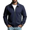 Europa Transfronteriza Otoño Nuevo Cuadros de Waffle Color Sólido Solapa Cremallera Manga Larga Chaqueta Hombres Moda Casual Ropa de Hombre Chaqueta