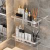 Estante de almacenamiento de aluminio espacial sin perforaciones, ventosa, pasta, estante multicapa, estante organizador de baño, gris pistola, estante de almacenamiento negro, venta al por mayor