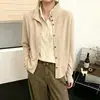 Cardigã de malha patchwork de linho, uma peça versátil e casual de outono no estilo "old money", perfeito como um suéter de lã ou peça de sobreposição.