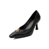 Sapatos Sociais Femininos Profissionais para Quatro Estações com Salto Fino, Elegantes Sapatos de Salto Alto Feitos de Couro Bovino de Primeira Camada, Couro Genuíno por Dentro e por Fora, Bico Fino, Sapatos Sociais de Boca Rasa para Mulheres