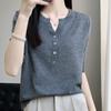 Novedad Primavera y Verano Cárdigan de Lana Peinada Cuello Redondo en V Manga Media Delgado Todo Fósforo Jersey Suéter Holgado Adelgazante para Mujer
