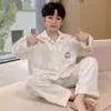 Pijama de Algodón Puro para Niños Primavera y Otoño Niños Medianos y Grandes Cárdigan Estampado Niño Dibujos Animados Holgado Conjunto de Ropa para el Hogar Se Puede Usar Afuera