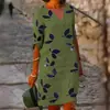 Comércio Exterior Europa e Estados Unidos Cruzamento de Fronteiras Algodão Linho Solto Estampado Suéter Vestido Midi Retrô Vestido Elegante Vestido Feminino