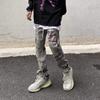 Calça Jeans Masculina Vibe High Street Americana Retrô Rasgada Hip-Hop Com Patches Lavada Destruída Slim Fit