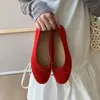 Zapatos Planos de Gamuza Individuales Zapatos de Mujer 2026 Nuevo Estilo Primavera Otoño Rojo Francés Ballet Suave Antideslizantes Zapatos de Noche