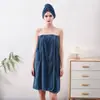 Bata de Coral Fleece con Encaje para Mujer, Vestido Absorbente sin Tirantes, Toalla de Baño Portátil, Conjunto de Pijama para Ducha de Adultos con Gorro Secador de Cabello