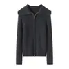 Baicaierong Outono/Inverno 2026 Suéter Feminino de Caxemira Cardigan com Zíper Design Versátil Tricô de Lã