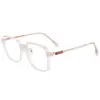 Gafas de metal de color té, ultraligeras, modernas y geniales, para mujer, con montura transparente, alto atractivo estético, montura grande, efecto adelgazante, lentes neutros