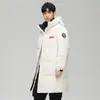 Casaco de plumas para homens e mulheres, mesmo estilo, espessado para o inverno, quente e casual, casaco de plumas longo para casais, feito com plumas de pato branco
