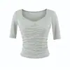 Estilo puramente seductor, escote corazón fruncido tridimensional, camiseta corta de manga corta + pantalones anchos holgados con caída natural, conjunto para mujer