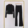 Conjunto Lulu Df de Jaqueta Curta com Capuz e Calça Flare, Roupa de Fitness Yoga Elástica Respirável Justa com Capuz