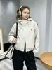 Chaqueta corta con capucha para mujer, estilo coreano otoño 2026, corte holgado para figuras petite, cortavientos, con cordón, bordada, casual, con cremallera, ropa de mujer