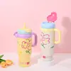 Taza térmica de acero inoxidable 316 de gran capacidad para mujer, elegante vaso para hielo con asa, vaso de agua portátil con popote para estudiantes