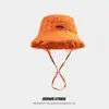 Chapéu de Pescador Jacquemus de Algodão Puro Lavado para Mulheres e Homens, Chapéu Bucket de Sol de Aba Larga para Uso Externo no Verão
