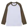 Camiseta de Manga Larga con Cuello Redondo de 230g Peso Pesado Manga Raglán Unisex Primavera/Otoño Bloque de Color Americano Empalme Capa Base Cuello Redondo Holgado