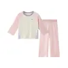 Conjunto de Pijama Infantil: Conjunto de Blusa de Manga Longa e Calça Nove Pontos para Meninos, Pijama Antibacteriano 7A, Roupa de Casa para Meninos, Calça de Casa para Meninas