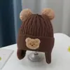 Gorro de Punto con Orejeras para Niños Estilo Otoño/Invierno Unisex Oso Bebé Gorro de Lana Cálido Engrosado Lindo Dibujo Animado para Niños