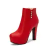 2022 nuevas botas de mujer para otoño e invierno, cremallera lateral de pedrería, botines cortos de jinete, plataforma de agua, tacón alto grueso, tallas 40-50, botas de comercio exterior