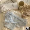 """Garota Creme" [Calça Máscara para Bum Bum] Cor Sólida para Primavera e Verão Roupa Íntima de Seda Gelada para Meninas Cintura Média Secagem Rápida Borda de Renda"""