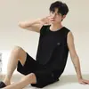 Conjunto de Pijama de Chaleco para Hombre de Verano, Conjunto de Dos Piezas de Chaleco sin Mangas de Cuello Redondo para Joven con Shorts, Ropa de Casa, Estilo Delgado de Verano