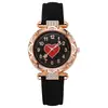1 pieza - Reloj de cuarzo de moda para mujer con esfera en forma de corazón de pedrería y correa de cuero para mujer