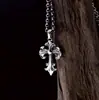 Colgante de flor de explorador cruzado vintage de plata de ley 925, artesanía desgastada estilo gótico, collar de marca moderno unisex al por mayor