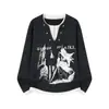 Sudadera de estilo subcultura de dos piezas falsas para hombre, nuevo modelo otoño 2026, estampado de castillo de caballero, camisa Henley de corte holgado, top de manga larga