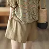 Pantalones casuales retro de algodón y lino para mujer, con cintura elástica, efecto adelgazante, pierna ancha, bordado artístico, corte holgado y diseño versátil para el verano