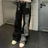 Jeans pretos e cinzas patchwork com estampa de estrelas por toda parte, estilo vibe retrô americano, calça longa masculina de rua, corte reto folgado