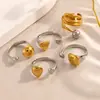 Anillo de Acero Inoxidable Transfronterizo con Diseño Geométrico, Colores Contrastantes Dorado y Plateado, Líneas Circulares, Multicapa, Personalizable, Moderno, Joyería Chapada en Oro
