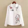Nova Camisa Bordada Primavera 2025 Manga Longa Feminina Camisa Básica Tamanho Plus Roupas Femininas Camisa Branca Feminina