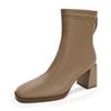 Botines de Tacón Alto Franceses Personalizados 2025 Nuevos Botines de Moda de Tacón Grueso Cuero Suave Primavera y Otoño Botines Individuales Punta Cuadrada Botines Ajustados