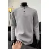 Sudadera de manga larga estilo americano con cuello Henry para hombre, nuevo modelo de principios de otoño, top deportivo informal de cuello redondo de moda para adolescentes