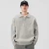 Roupas Masculinas Feng She / Suéter Pulôver com Zíper na Gola Masculino Retrô Japonês Solto Cor Sólida Tricô Casal Outono Inverno