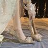 2023 Otoño Nuevo zapatos de punta fina de una sola capa zapatos de tacón de aguja para mujer boca baja tacones altos pedrería lentejuelas dama de honor banquete zapatos de boda venta al por mayor