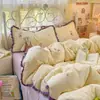 Juego de cuatro piezas de gasa de doble capa 100% algodón estilo francés grado A, 60 unidades, juego de ropa de cama de tres piezas de gasa de algodón fresca y suave