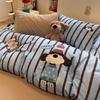 Juego de Cuatro Piezas de Algodón Cepillado Espeso para Cama de Otoño e Invierno Juego de Tres Piezas de Sábanas de Cama Funda de Edredón Bordada de Algodón Puro para Niños con Dibujos