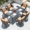 Mesa y silla de patio exterior Terraza Villa silla de ratán simple Ocio Jardín hierro Ratán tejido plástico madera placa de roca mesa de comedor con sombrilla